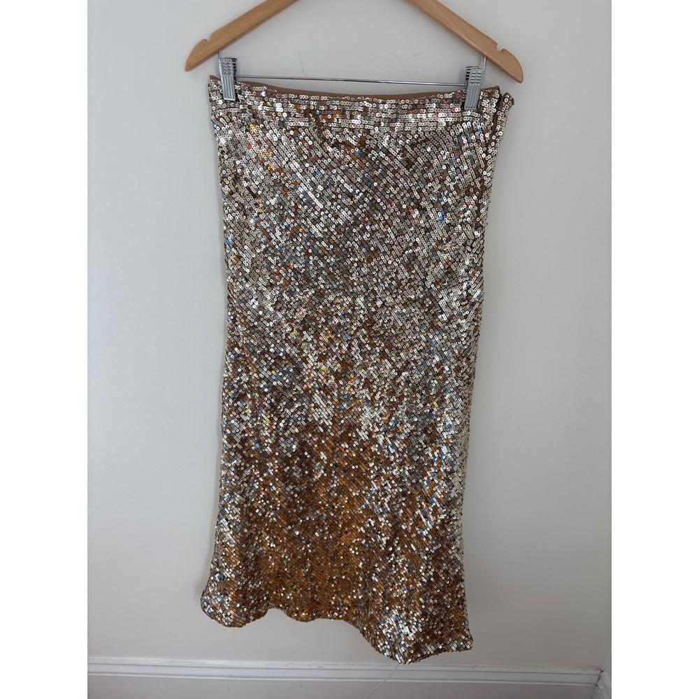 ASOS DESIGN Gold Silver Sequin maxi‎ Skirt High Waisted Metallic Party US 8